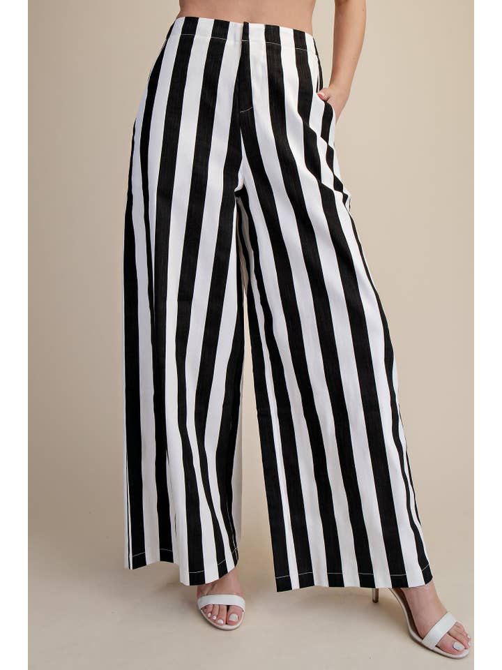 Glam - Wholesale Pants - Women's - Mid-Rise Wide Leg Stripe Pants1