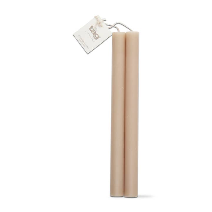 Brown 10 In Straight Taper Candle Set of 2 - Linen, Unscented for wholesale on Faire