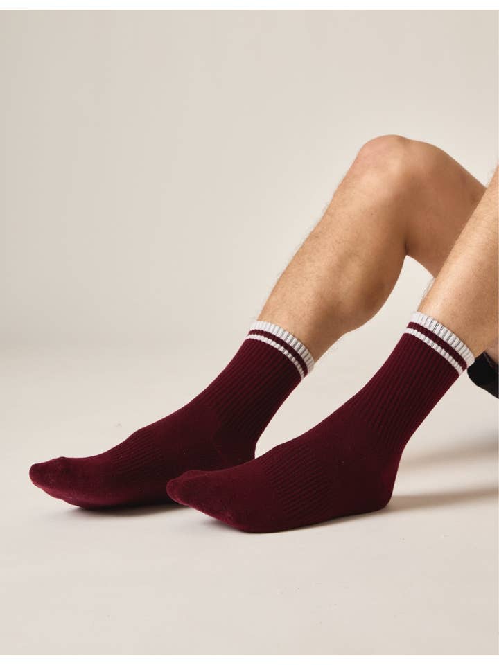 LUCKY HONEY - Wholesale Socks - Women's - The Tall Tube Washable Cashmere Sock Maroon/ Winter White