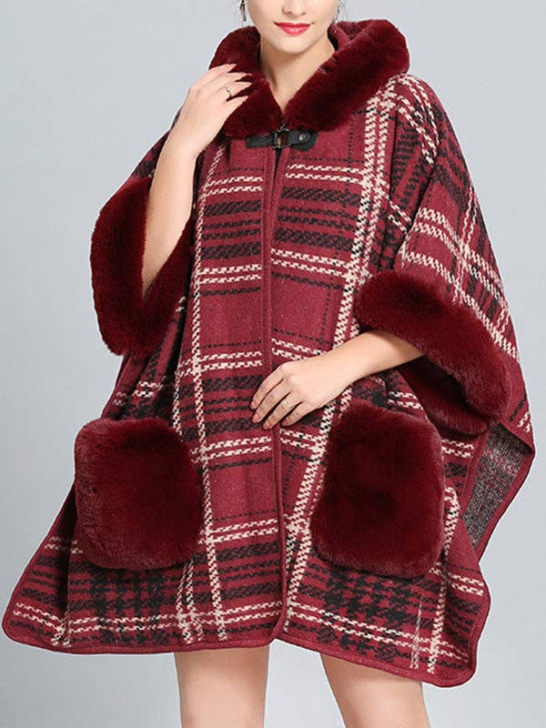 StyleGalX - Wholesale Cape - Women's - Feeling Fluffery Plaid Print Plus Size Cape Cardigan5