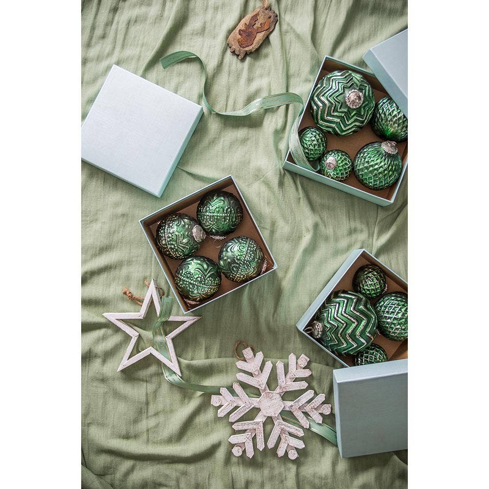 A&B Home Group Inc. - Wholesale Ornament - D5x5.5" Mercury Glass Chevron Pattern Ball Ornament - Green4