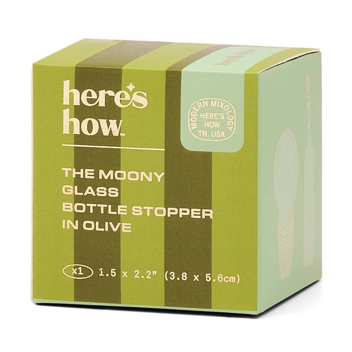The Moony Glass Bottle Stopper - Olive for wholesale by Designworks Collective