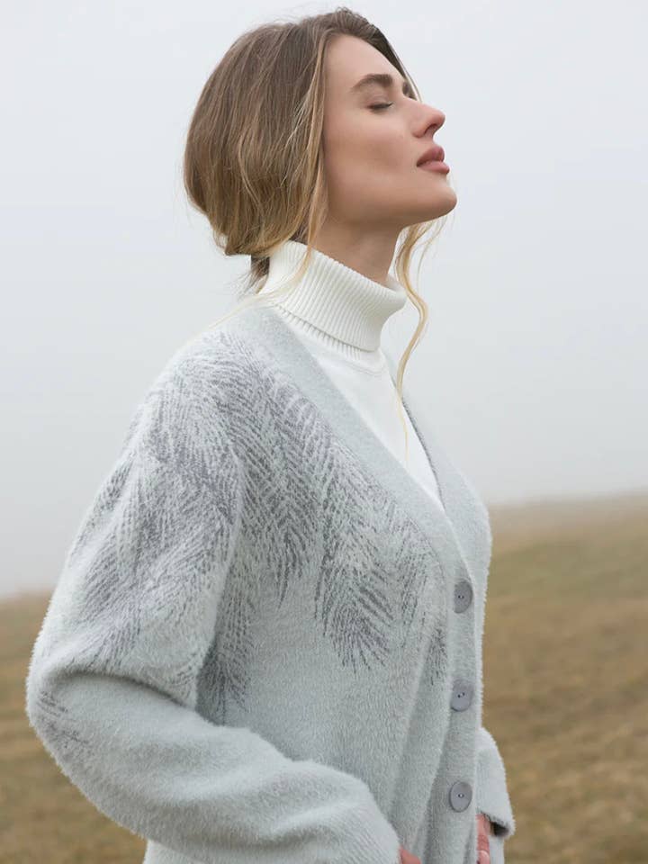 V-Neck Relaxed Cardigan from fluffy yarn Feathers Sale for wholesale by Nenya Fashion Limited