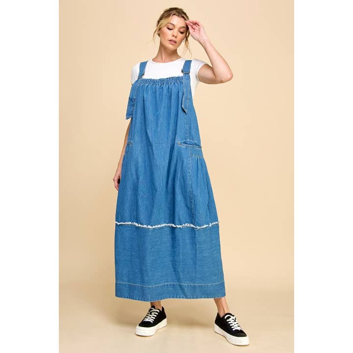 Veveret - Wholesale Dress - Women's - Washed Denim Overalls Dress