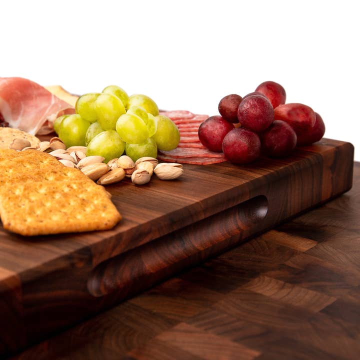 Kurouto Kitchenware - Wholesale Cheese board - Charcuterie Board- Black Walnut Edge Grain Meat and Cheese Serving Board- Reversible- Doubles as Butcher Block- with Juice Groove and Integrated Handles - (20 x 15 x 1.5 Inches)2
