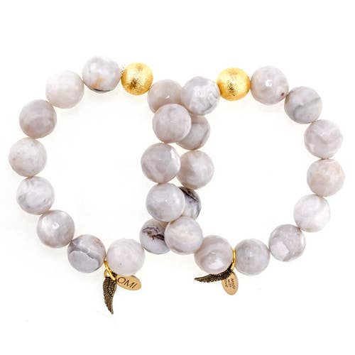 Bracelet en perles d'agate naturelle à facettes serti d'une boule en or brossé, 12 mm pour la vente par omibeads