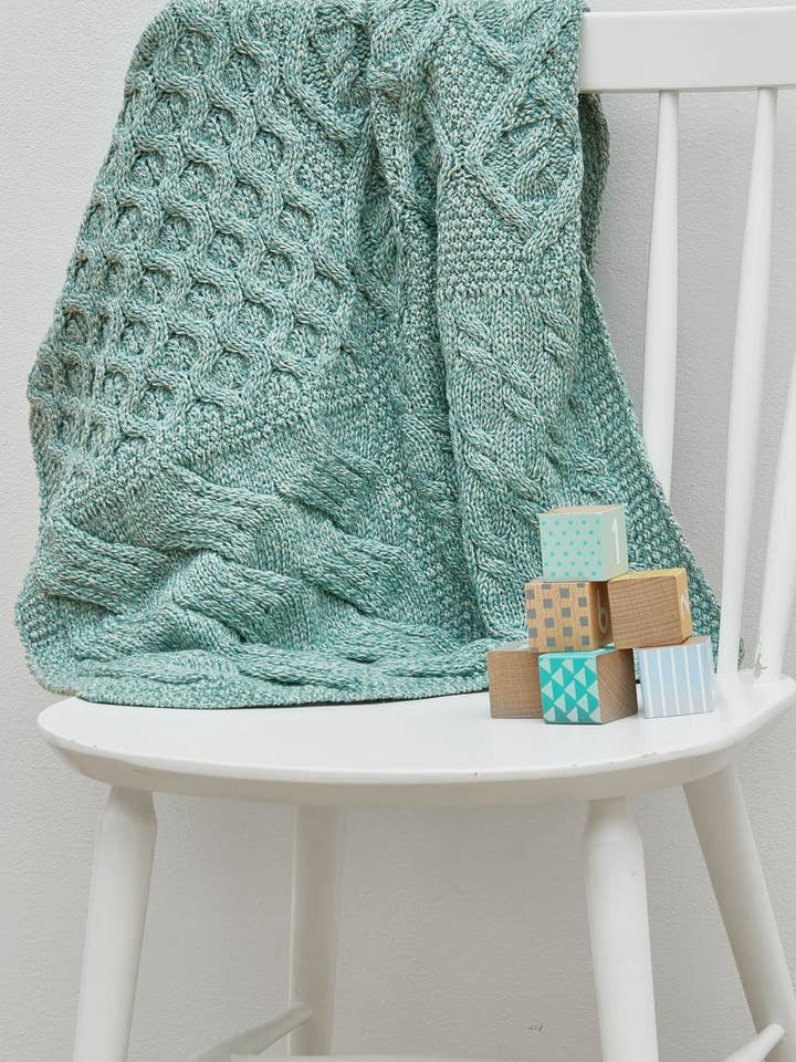 Glora Aran Patchwork Cot Throw - Mint Green for wholesale by Aran Woollen Mills