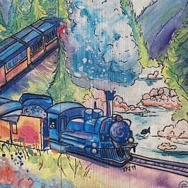 Treno di montagna stampa legno per la vendita all'ingrosso da parte di Art For The Young At Heart