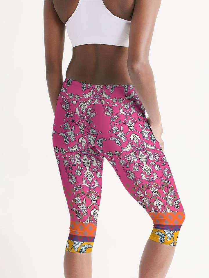 "MIRACULOUS FLOWERS -PINK || Women's Mid-Rise Capri" for wholesale by Byheart Design Sweden