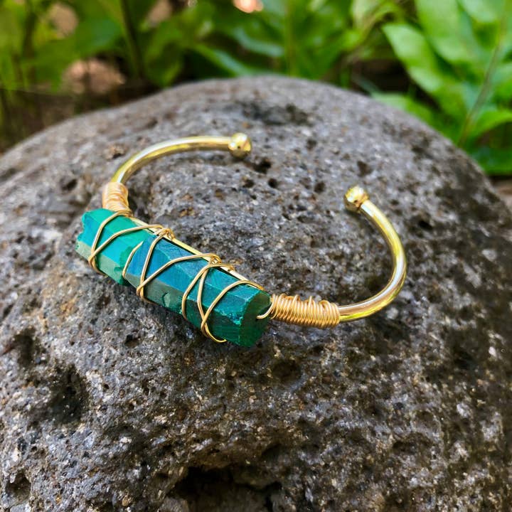Malachite Gemstone Gold Bangle Cuff Bracelet "Manifestation for wholesale by Moon Child