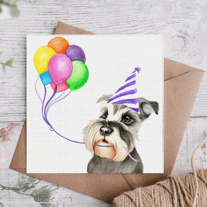 Biglietto di compleanno Schnauzer per la vendita all'ingrosso da parte di Cloud Jellybean Art