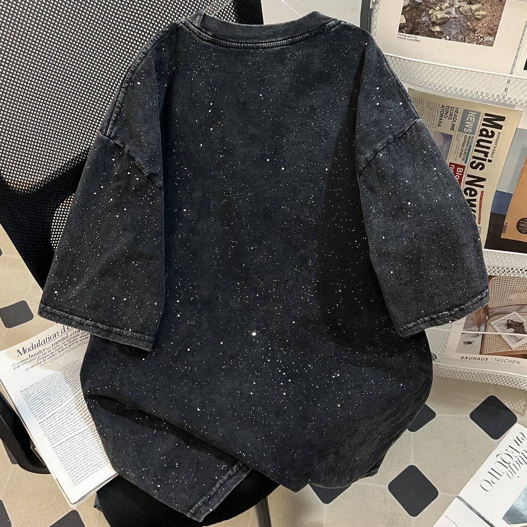 Preto Teesher - T-shirt Oversized com Estampa de Estrela Desgastada para venda a revendedores na Faire3