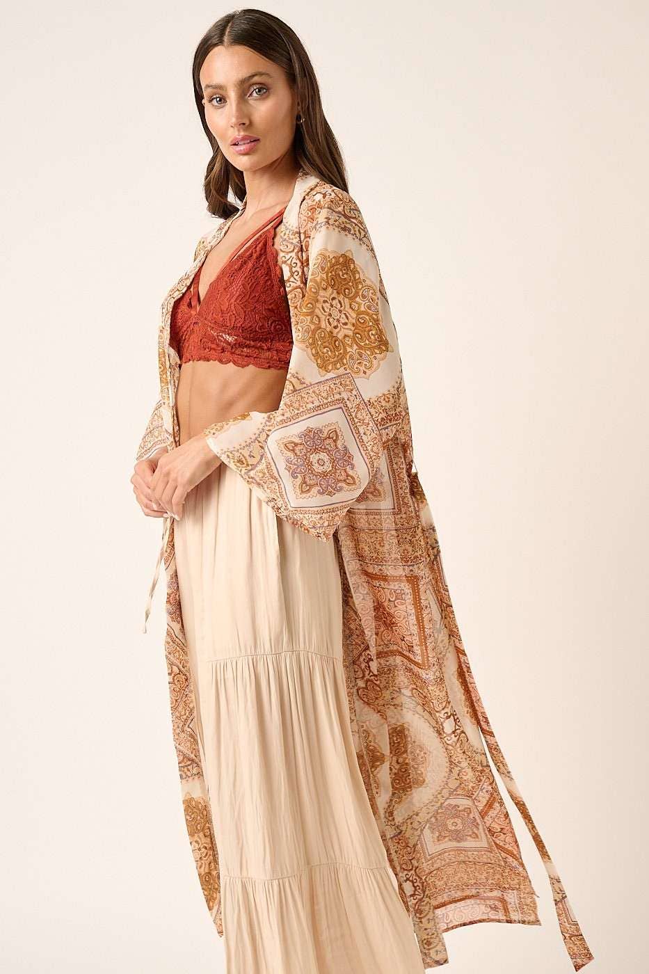 mittoshop - Vente Kimono – femme - PLUMEAU MIDI EN MOUSSELINE CEINTURÉ À IMPRIMÉ CACHEMIRE12