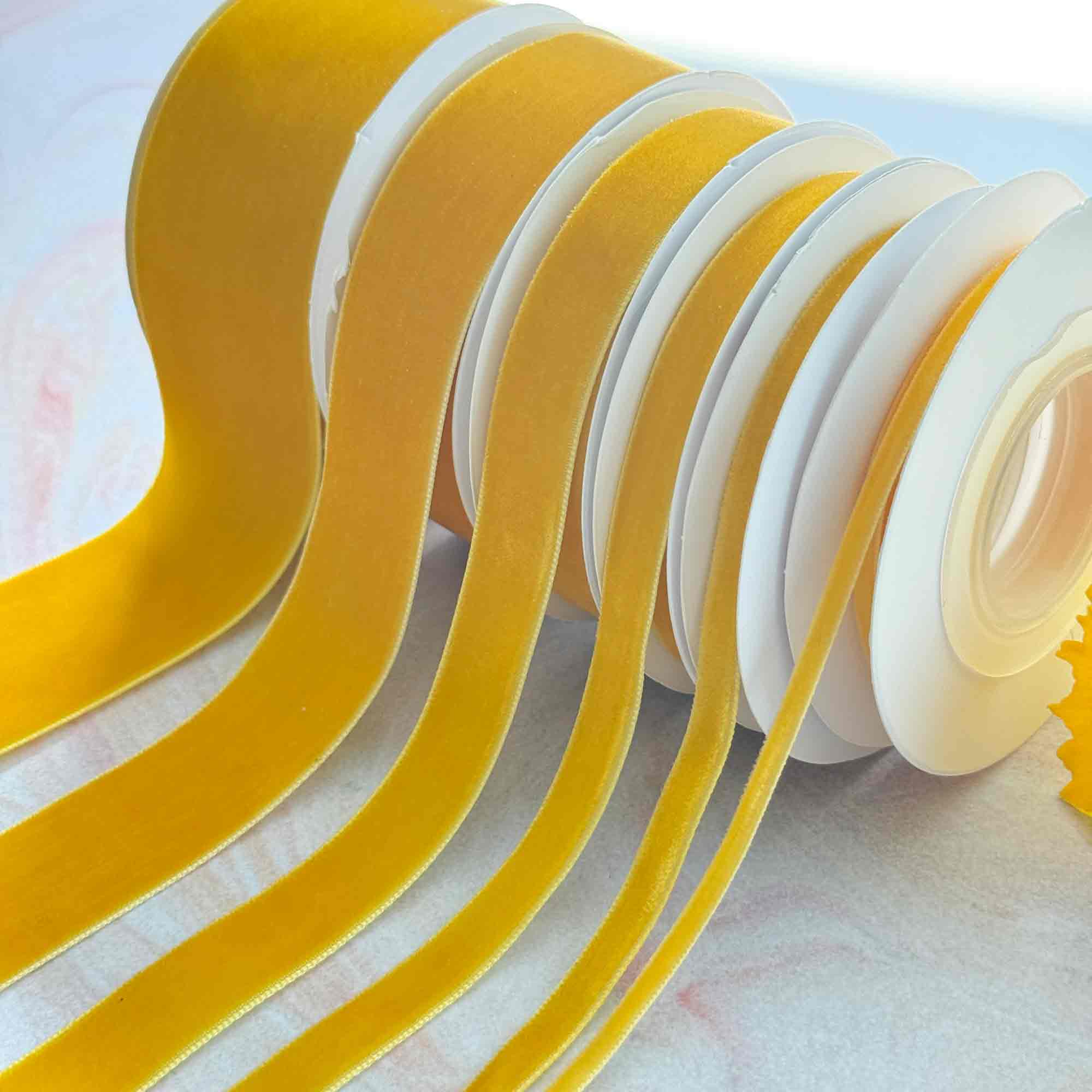 Imaginediy – Großhandel Band – Geschenke verpacken – Samtband in Senfgelb - Verschiedene Breiten | 3-Meter-Rolle6