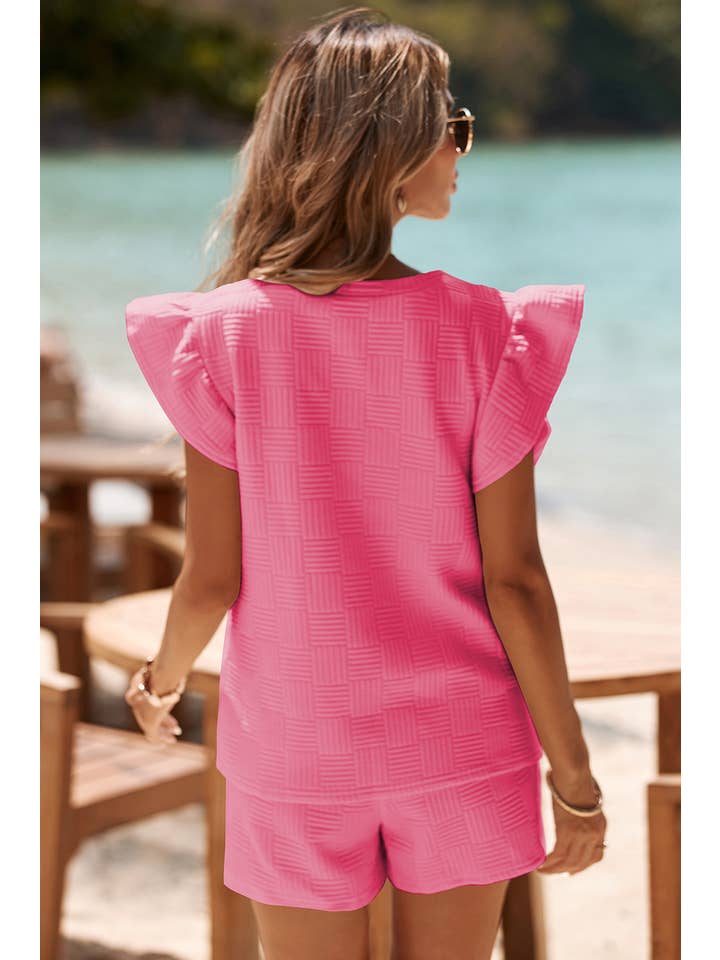 Little Daisy Closet - Wholesale Lounge Set - Women's - LDC Ruffled Sleeve Tee and Drawstring Shorts Set1