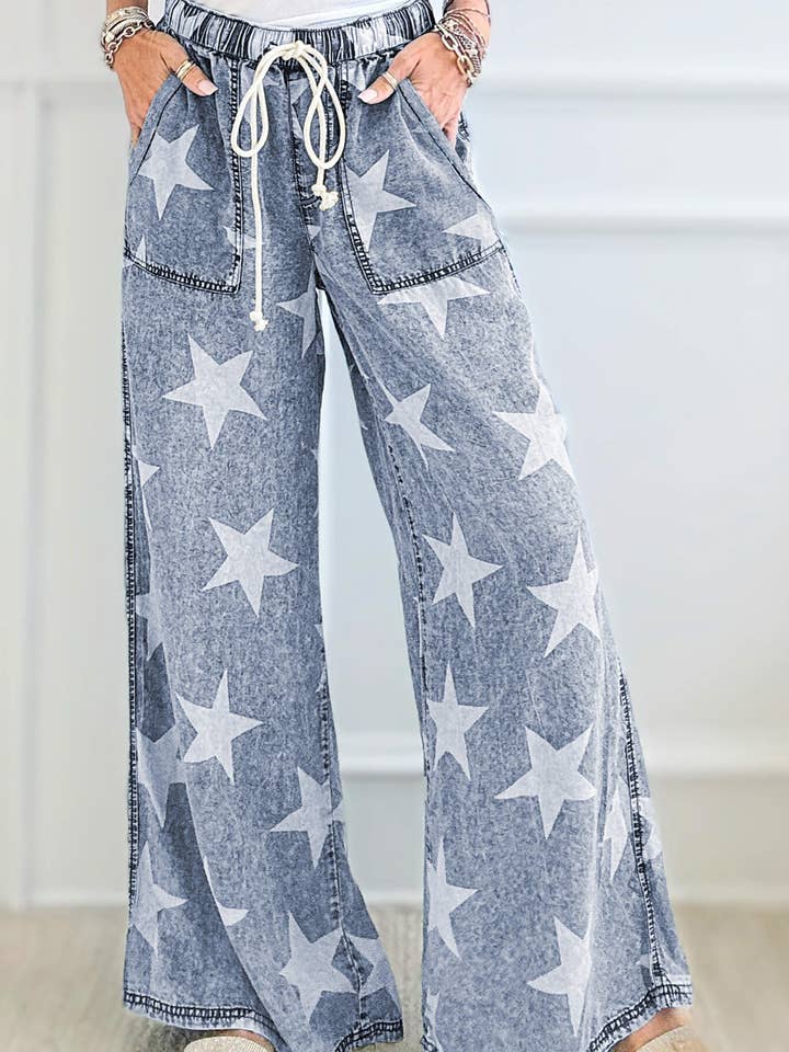 Raquel | Star Drawstring High Waist Wide Leg Jeans for wholesale by Babs + Birdie
