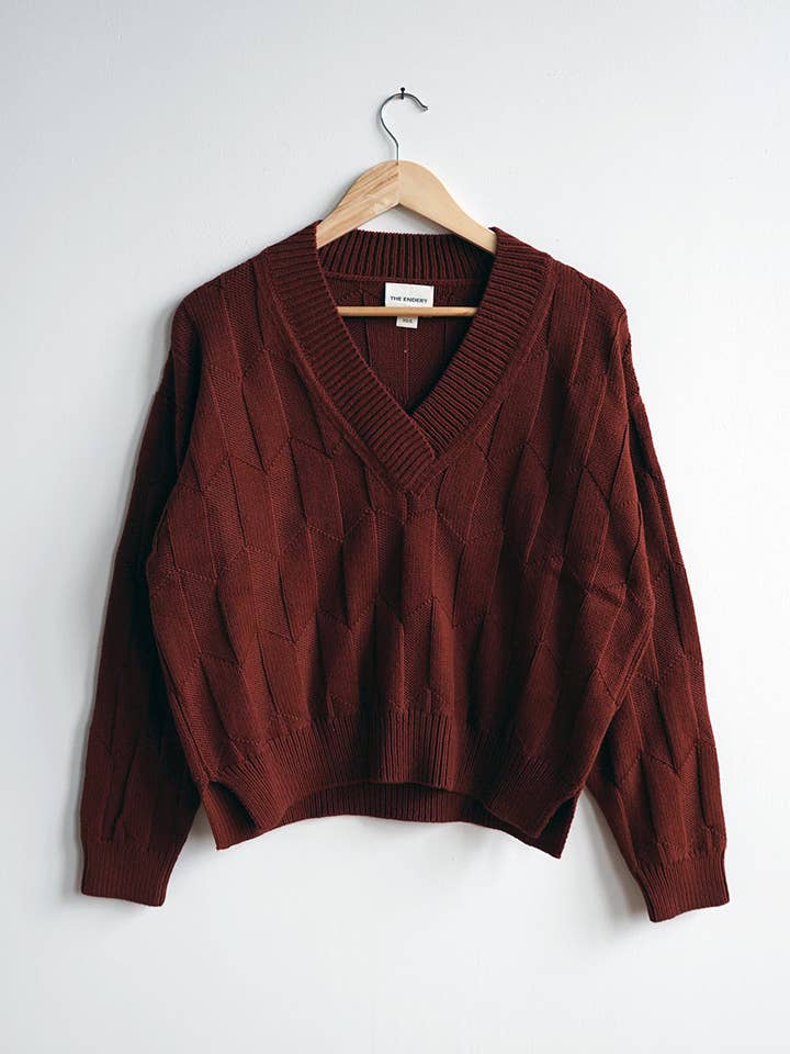 Lilly Chevron V-Neck Sweater - Sepia for wholesale by The Endery