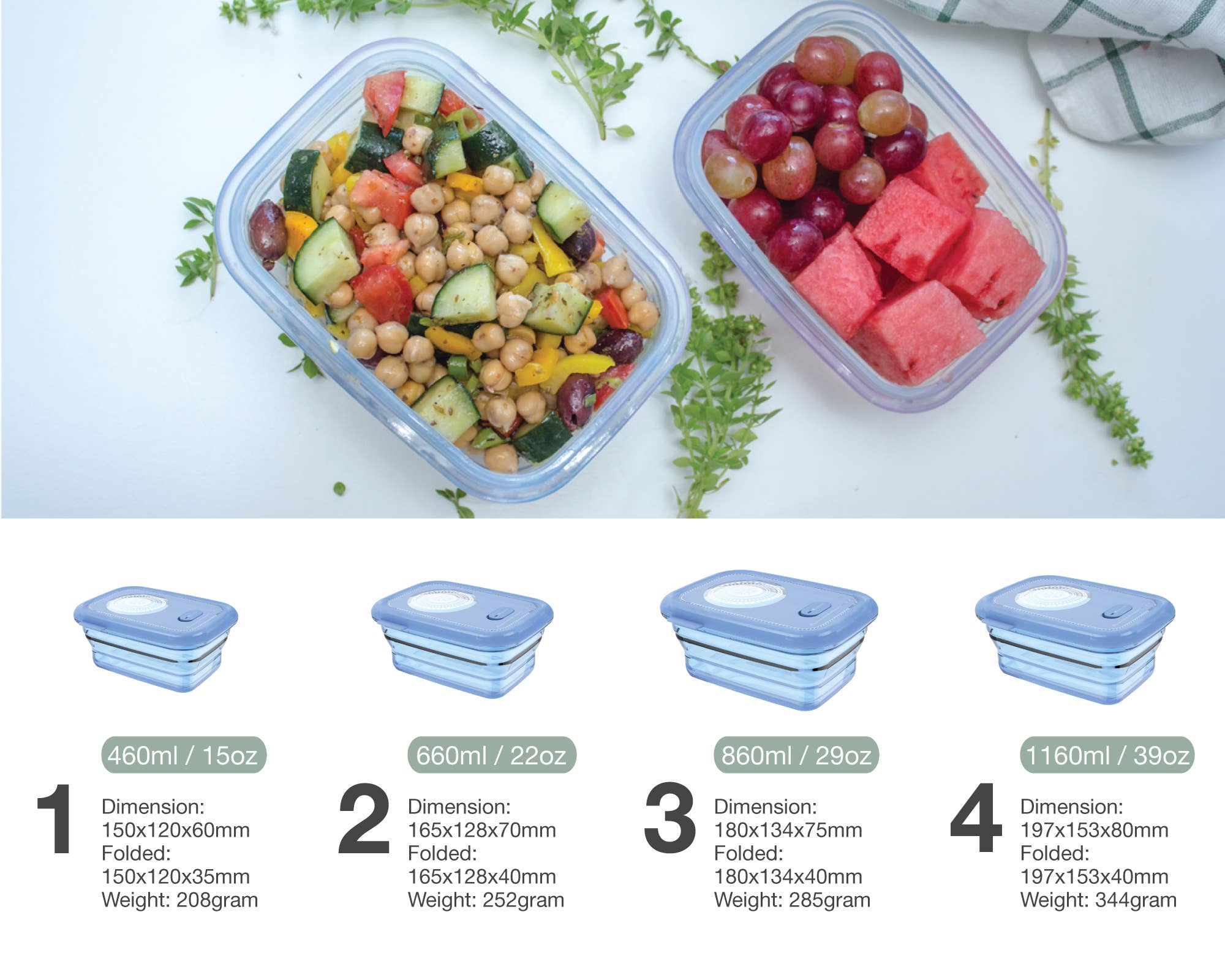 Minimal - Wholesale Food Storage Container - 460ml Minimal Silicone Container: Collapsible  - Grey2