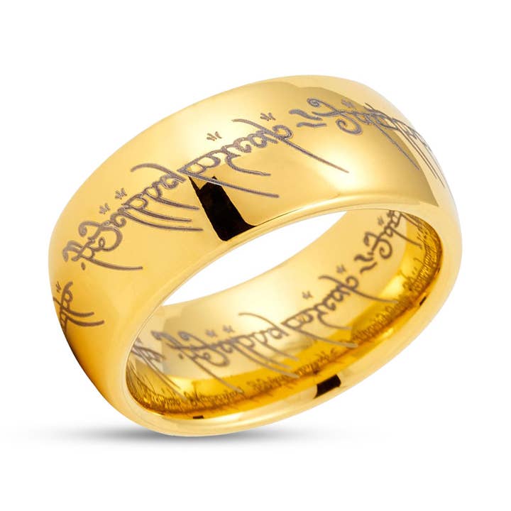 Lord Of The Rings - Tungsten Wedding Band - 10mm Ring - Yellow Gold Tungsten for wholesale by Lucky Love Rings