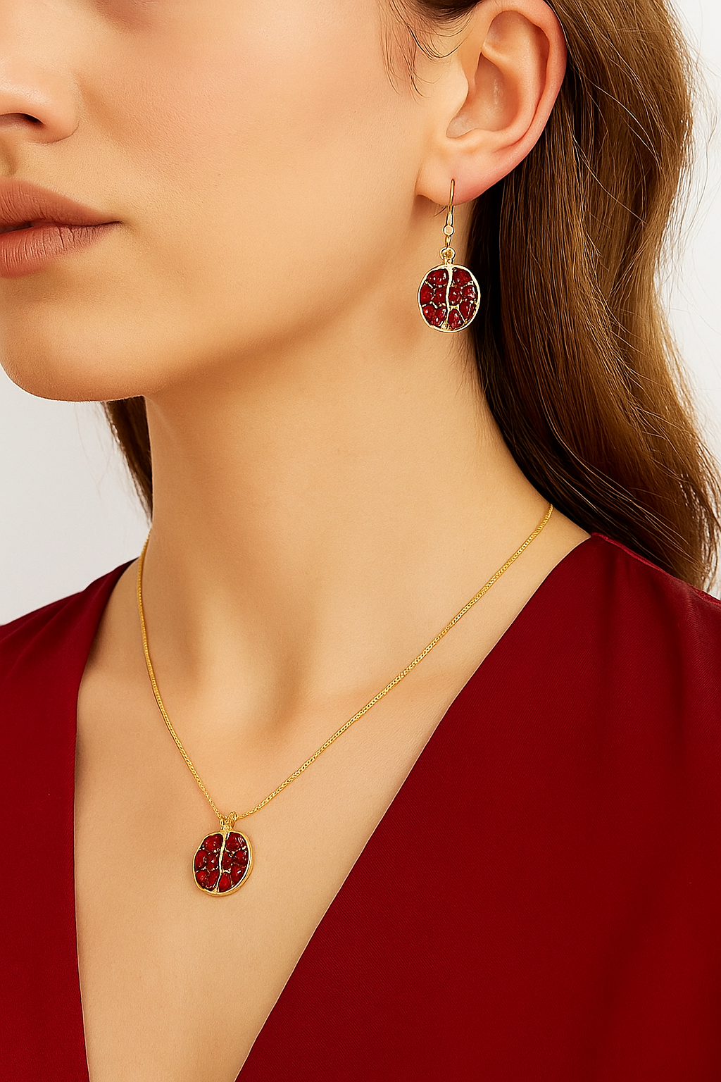 Wild & Free - Wholesale Jewelry Set - Conjunto de Collar y Pendientes de Fruta de Granada1