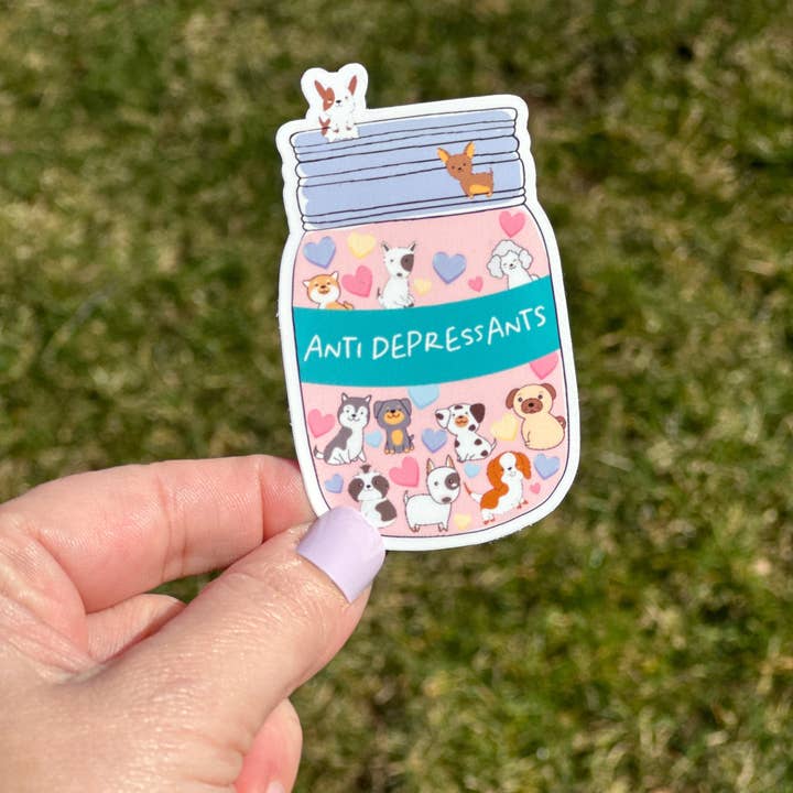 Peach Tree Design Shop – wholesale Klistermärke – Söt katt och hund älskare antidepressiva mental hälsa klistermärke