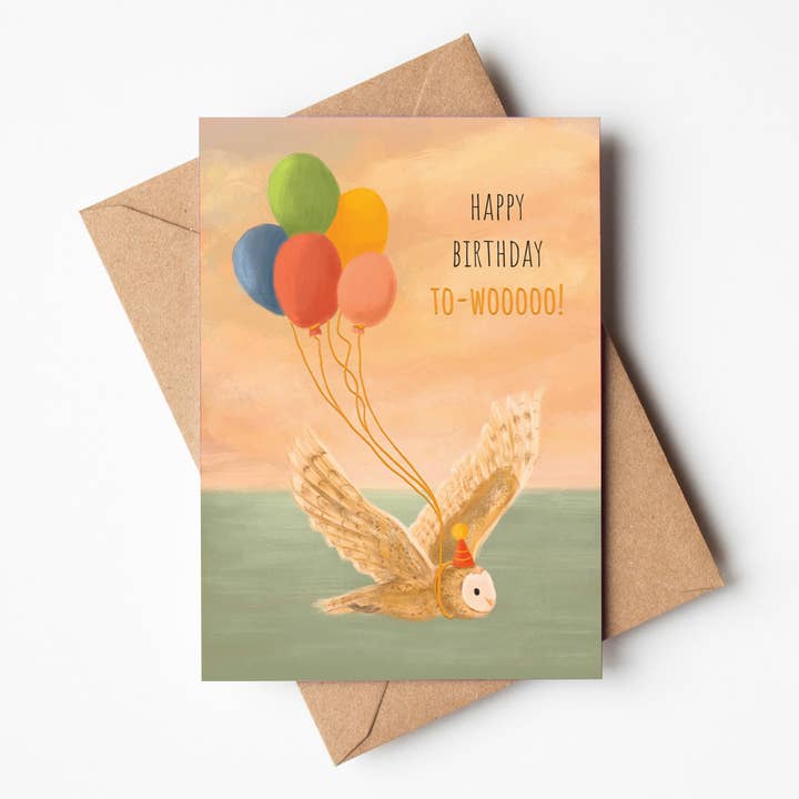 Happy Birthday Two-wooo Owl Greeting Card for wholesale by Jo Couch