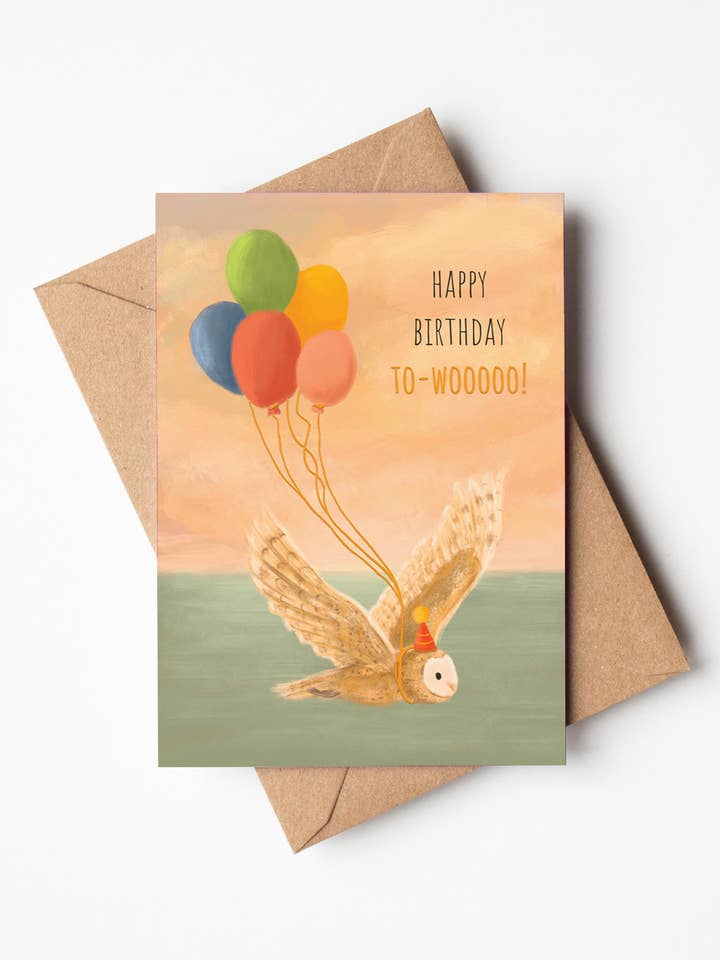 Happy Birthday Two-wooo Owl Greeting Card for wholesale by Jo Couch