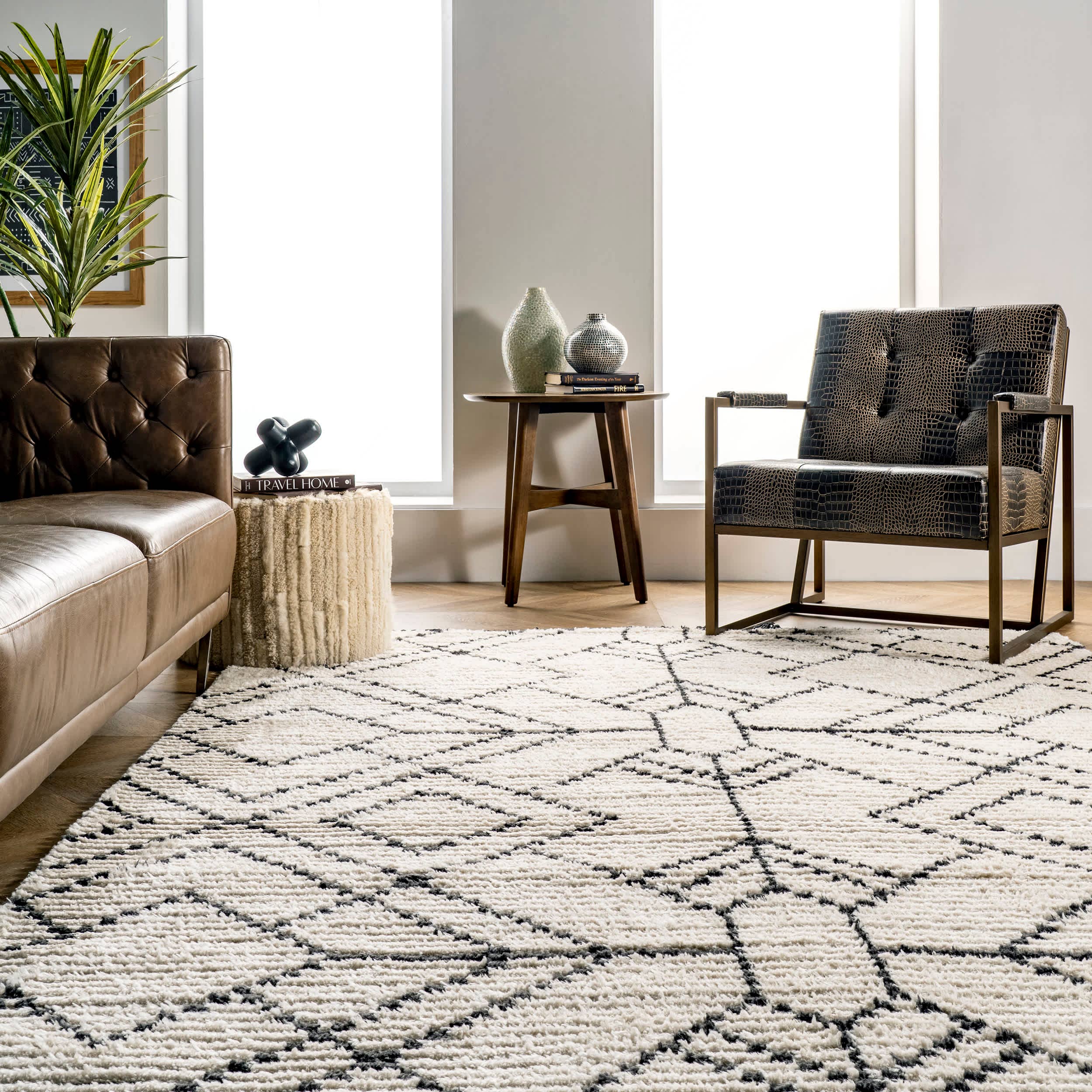 Beige Carlina Modern Geometric Soft Shag Fringe Area Rug for wholesale on Faire6