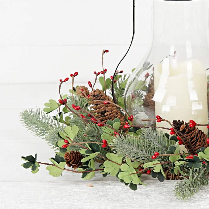 Impressive Enterprises, Inc. - Wholesale Wreath - 31592-16in(6.5)Wreath-Needle pines w.snap leaves red pips