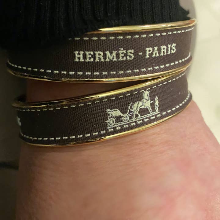 Embellish Your Life - Wholesale Cuff Bracelet - Hermes Brown Ribbon Up-Cycled Cuff Bracelet