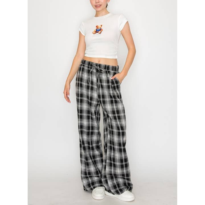 9342 Geruite Wijde Fuzzy Broek voor wholesale door Coloring You