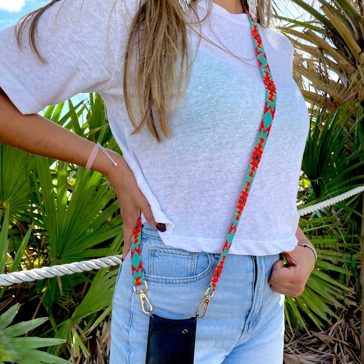Red & Turquoise Crossbody Strap for wholesale by KAQCHI
