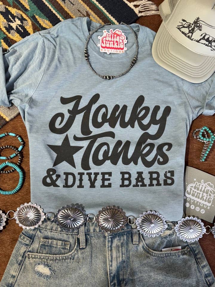 Stonewash Denim Honky Tonks & Dive Bars Graphic Tee for wholesale on Faire0