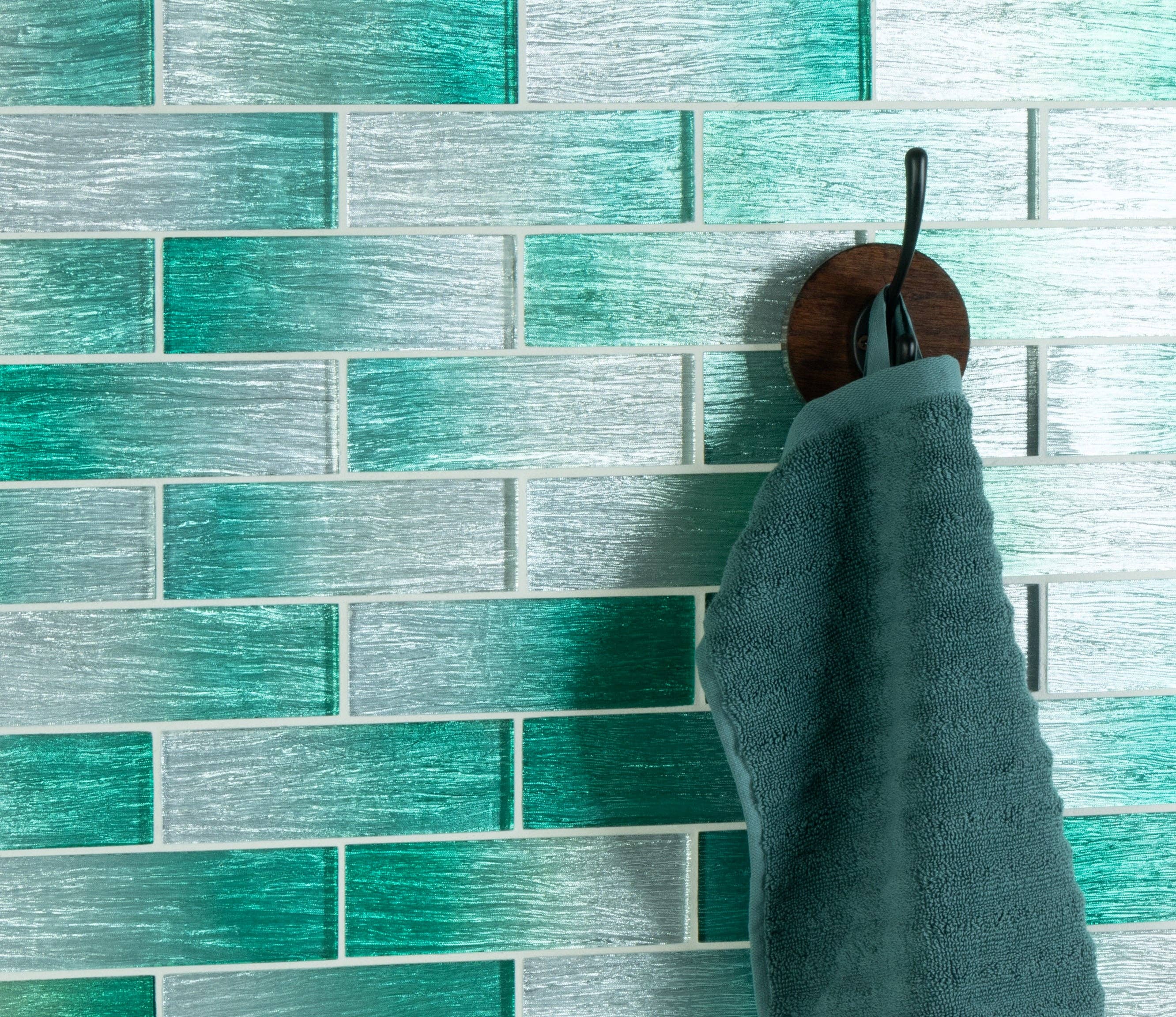 WS Tiles - Wholesale Wall Tile - 2" x 6" Foil Glass Mosaic Subway Tile, Backsplash for Kitchen and Bathroom - 5 Square Feet Per Carton - Foil Silver and Aqua Blue4