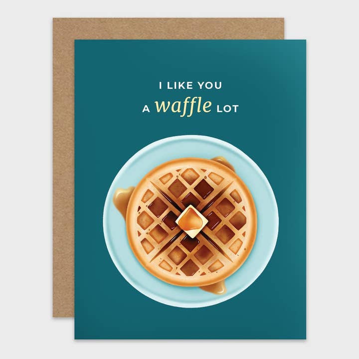 RachIllustrate - Wholesale Love Card - I Like You a Waffle Lot Pun Love Card