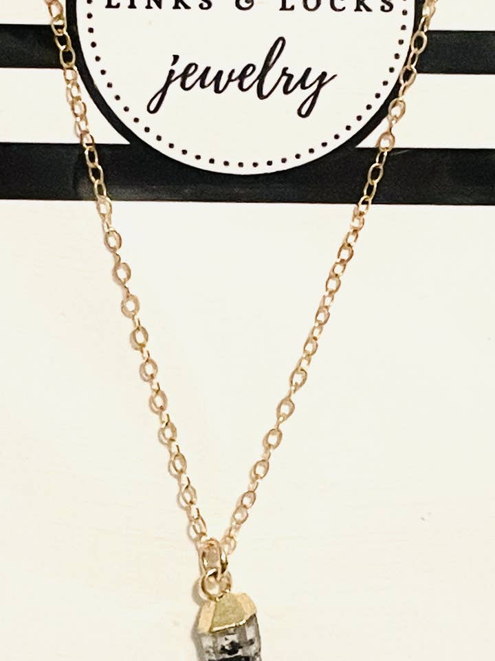 *Collar con colgante de cristal de cuarzo de ónix mini - oro esterlina para venta al por mayor de Links & Locks