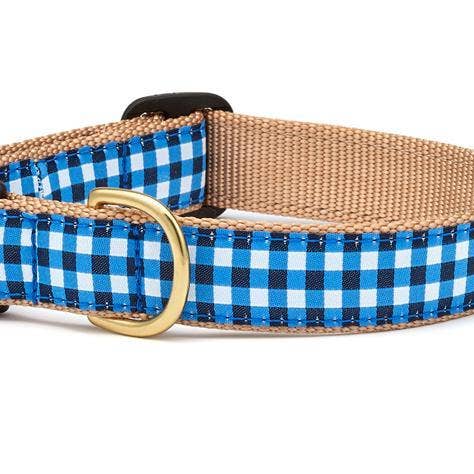 Navy Gingham Dog Collar for wholesale by Up Country, Inc.