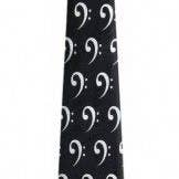 Handmade Tie - Black Tie White Bass Clefs for wholesale by The Music Gifts Company