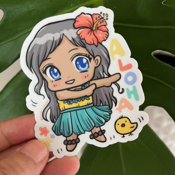 Island Stickers & More / Yuriko J. Design - Wholesale Sticker - Aloha Anime Hula Girl Sticker
