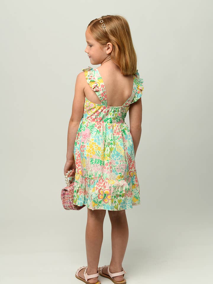 Minna - Wholesale Dress - Kids - Flutter Sleeve Sun Dress - Magical Sunny Meadow Florals4