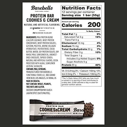 Shop The King - Wholesale Snack Bar - Barebells Protein Bars Cookies & Cream - 12 Count, 1.9oz Bars - Protein Snacks with 20g of High Protein - Chocolate Protein Bar with 1g of Total Sugars - On The Go Protein Snack & Breakfast Bars