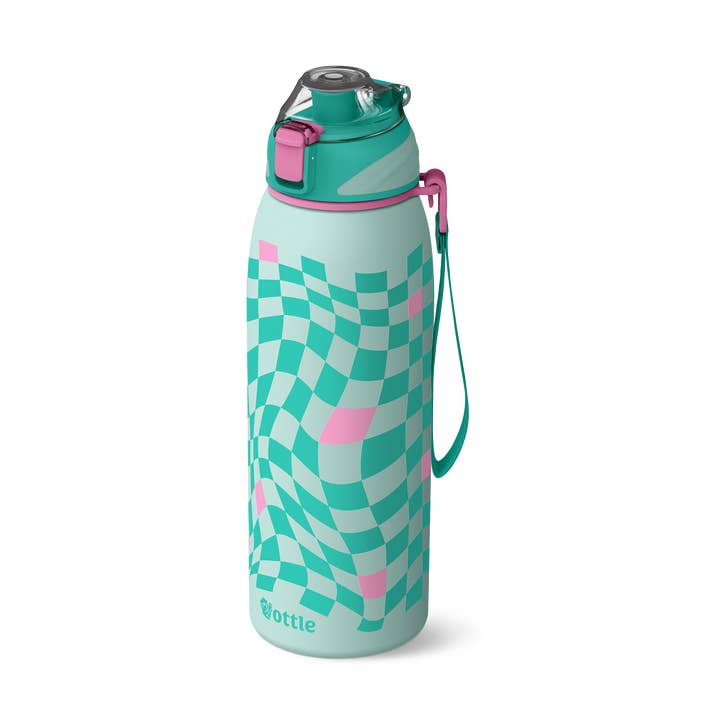 Wonky Checkerboard 34 oz Water Bottle for wholesale by Ottle Hydration