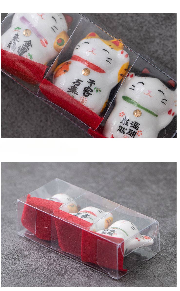 Gohobi （We cover U.S. import duties） - Wholesale Decorative Figurine - Gohobi A set of 3 Ceramic Lucky Cat Ornaments10