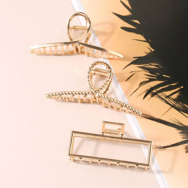 ACCITY - Wholesale Hair Clip - Women's - SET OF 6 GOLD METAL HAIR CLAW CLIPS_CWABE0199