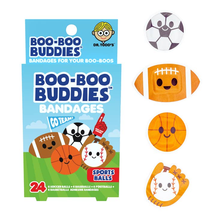 Sports Balls Bandages 24 Ct. Dr. Todd’s Boo Boo Buddies® for wholesale by Boo Boo Buddies