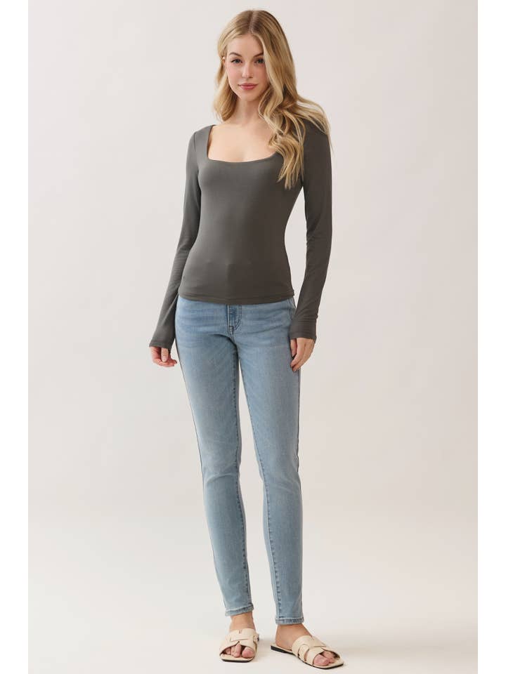 Final Touch - Wholesale Knit Top - Women's - Double Layer Square Neck Long Sleeve Top - VT1710944