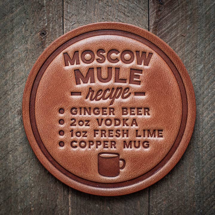 Moscow Mule Recipe Leather Coaster for wholesale by Sugarhouse Leather