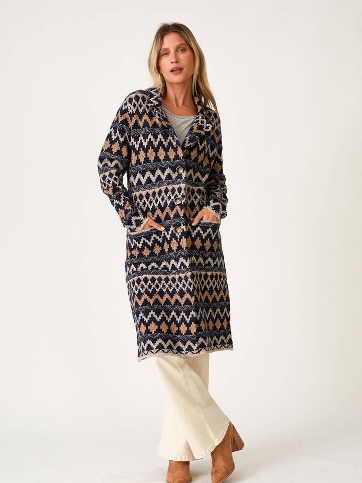 Bohemian Chevron Button Front Knit Cardigan for wholesale by Lovestitch