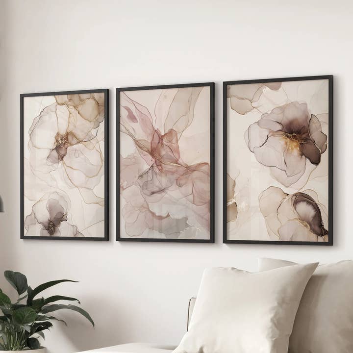 Neutral Abstract Watercolor 3 Piece Wall Art. Decor for Modern Bedrooms for wholesale by PrintSets.com