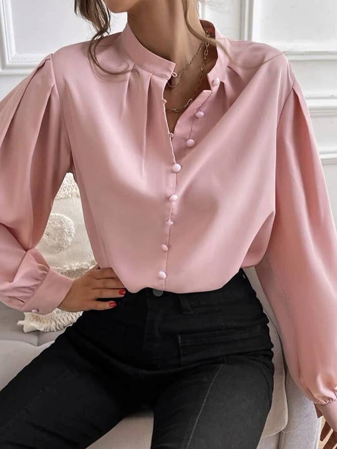 UNISHE - Wholesale Buttoned-down shirt – Women's - Plain Button V Neck Blouse Shirt GSS09910